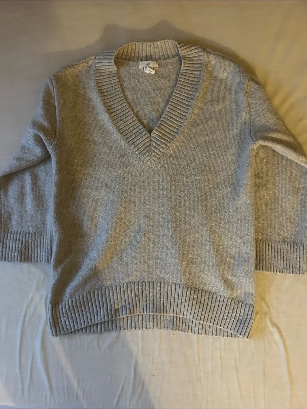 H&M Light Grey V-Neck Ribbed Sweater